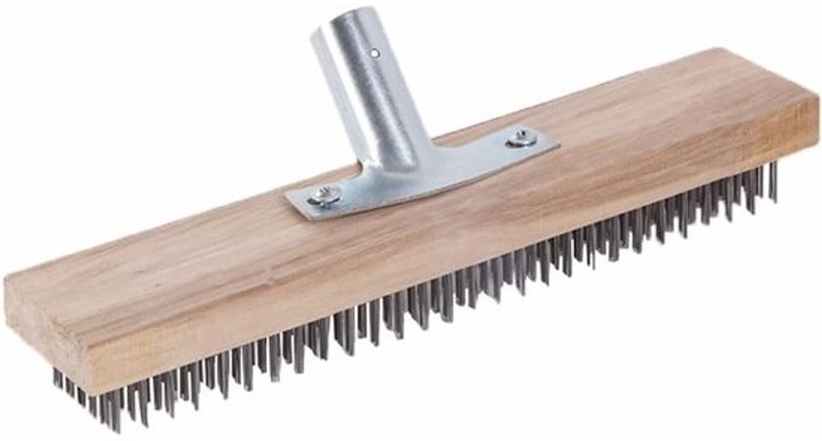 Stevige 30 cm stalen borstel voor houten steel - tuinborstel voor mos, onkruid en hardnekkige vlekken