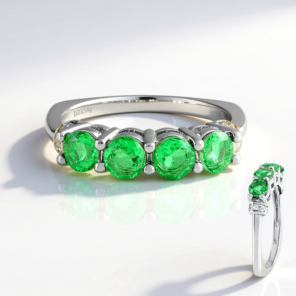 Cavill - Ring 925 Sterling Zilver Platina Gecoat - Smaragdgroene Braziliaanse Kwarts 0,91ct - Zirkonia Pavé 0,068ct - Rond Geslepen