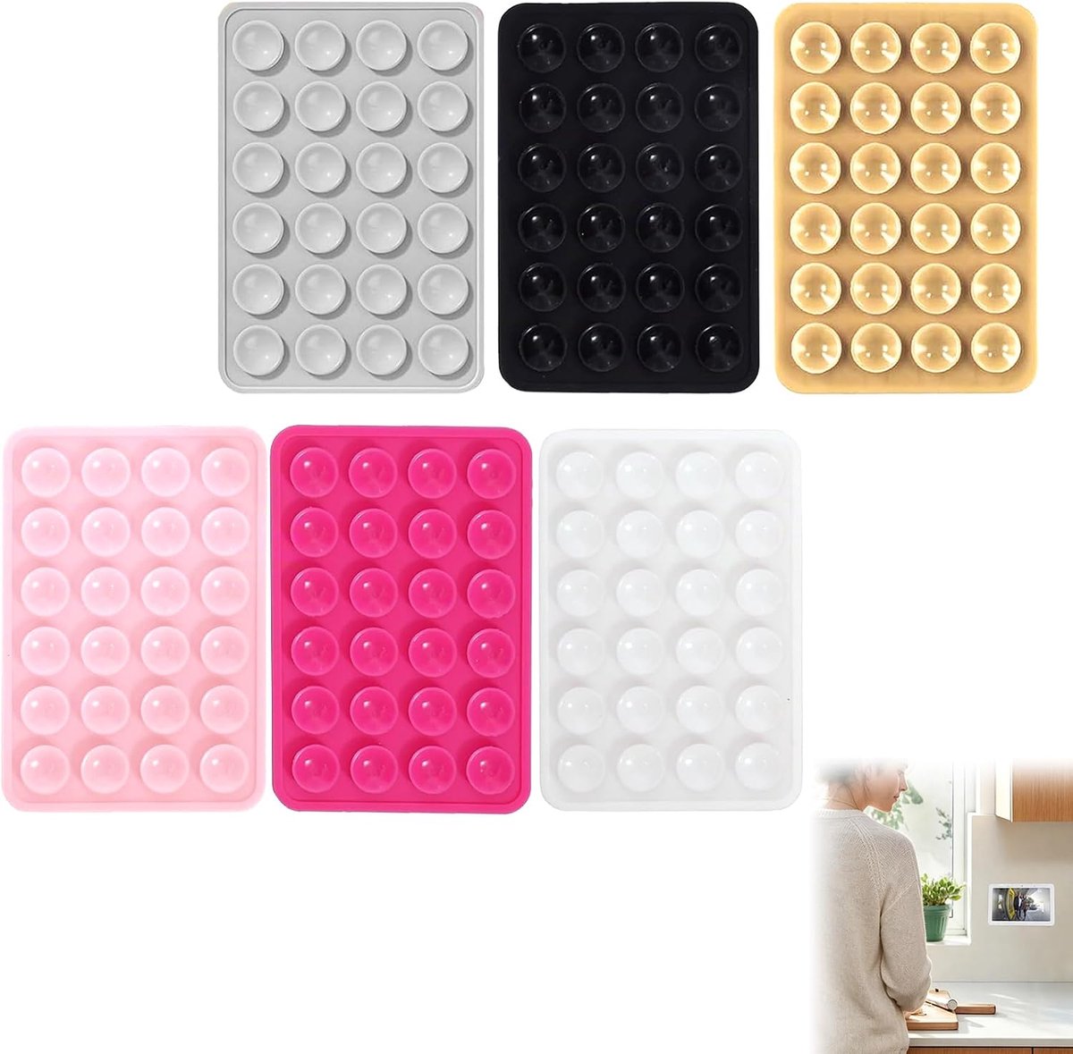 6 Stuks Siliconen Zuignap Telefoonhouder, 24 Zuignappen, Handsfree Telefoonstandaard voor Spiegel, Douchewand, Raam, Keuken, Sportschool, Video’s en Selfies
