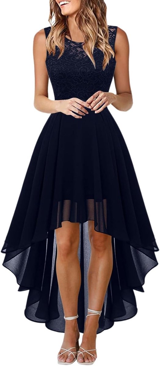 Damesjurk, elegant, chic, casual, avond, cocktail, ceremonie, grote maat, V-hals, lange mouwen, vakantie, strand, A107