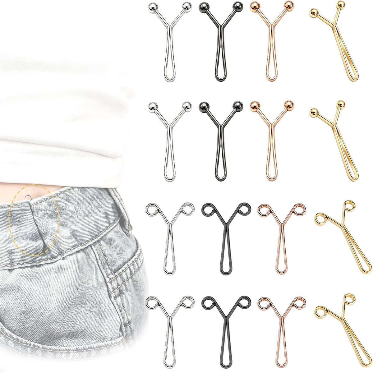 Kledingclip - Metalen knoop voor het smaller maken van de broekriem en het verminderen van de decolleté, geen naaien, duurzaam en herbruikbaar, geschikt voor jeans en rokken (16 stuks)