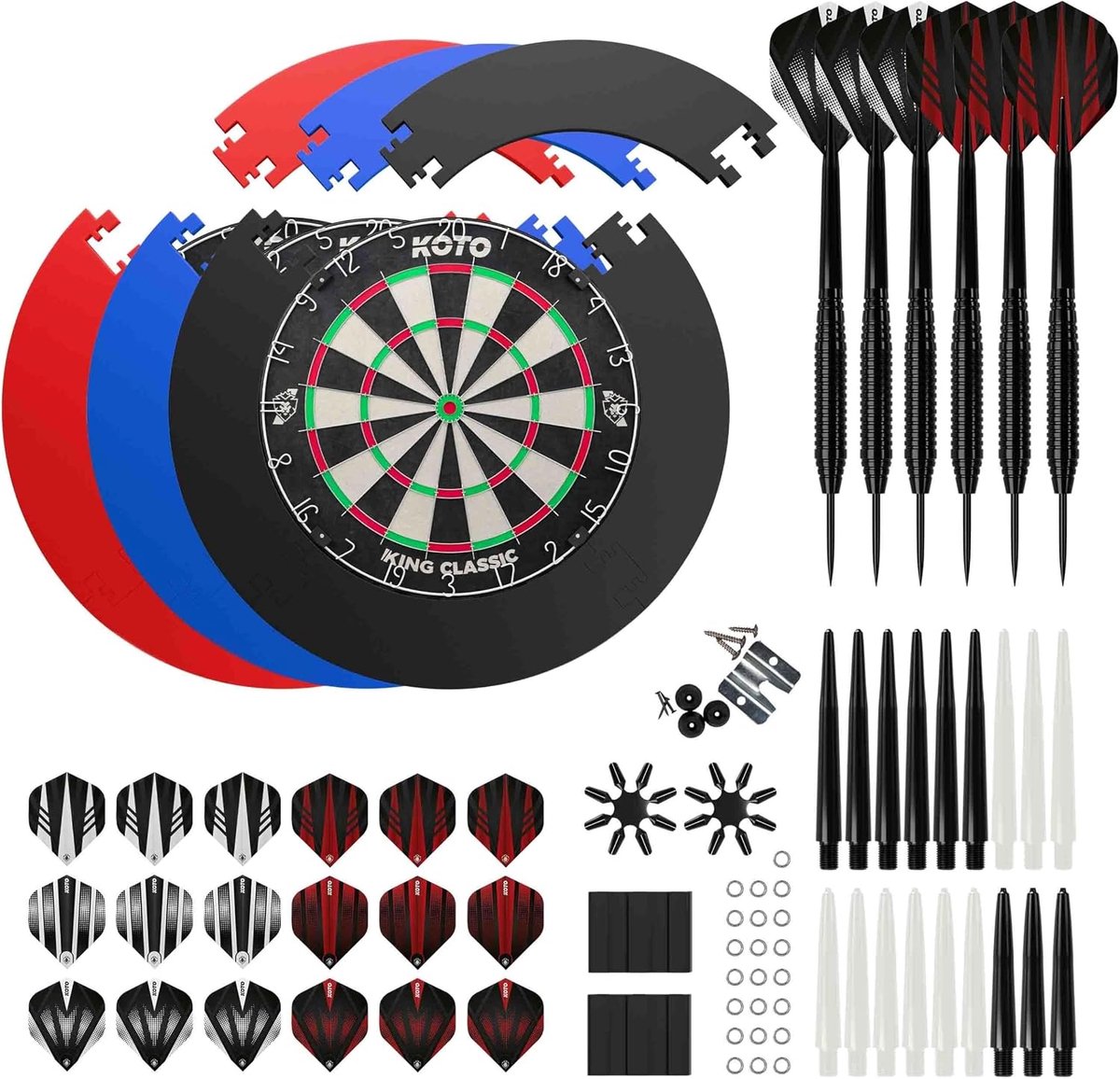 KOTO - King Classic Edition, Dartboard set, Incl. Surround/2 Sets Steel Tip Darts/Accessories - ShopVlot