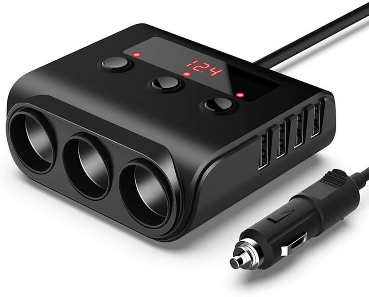 Ziyan 12V 24V Truck Car Car Adapter 3 Way Cigarette Lighter Divider 4 USB Sockets - ShopVlot