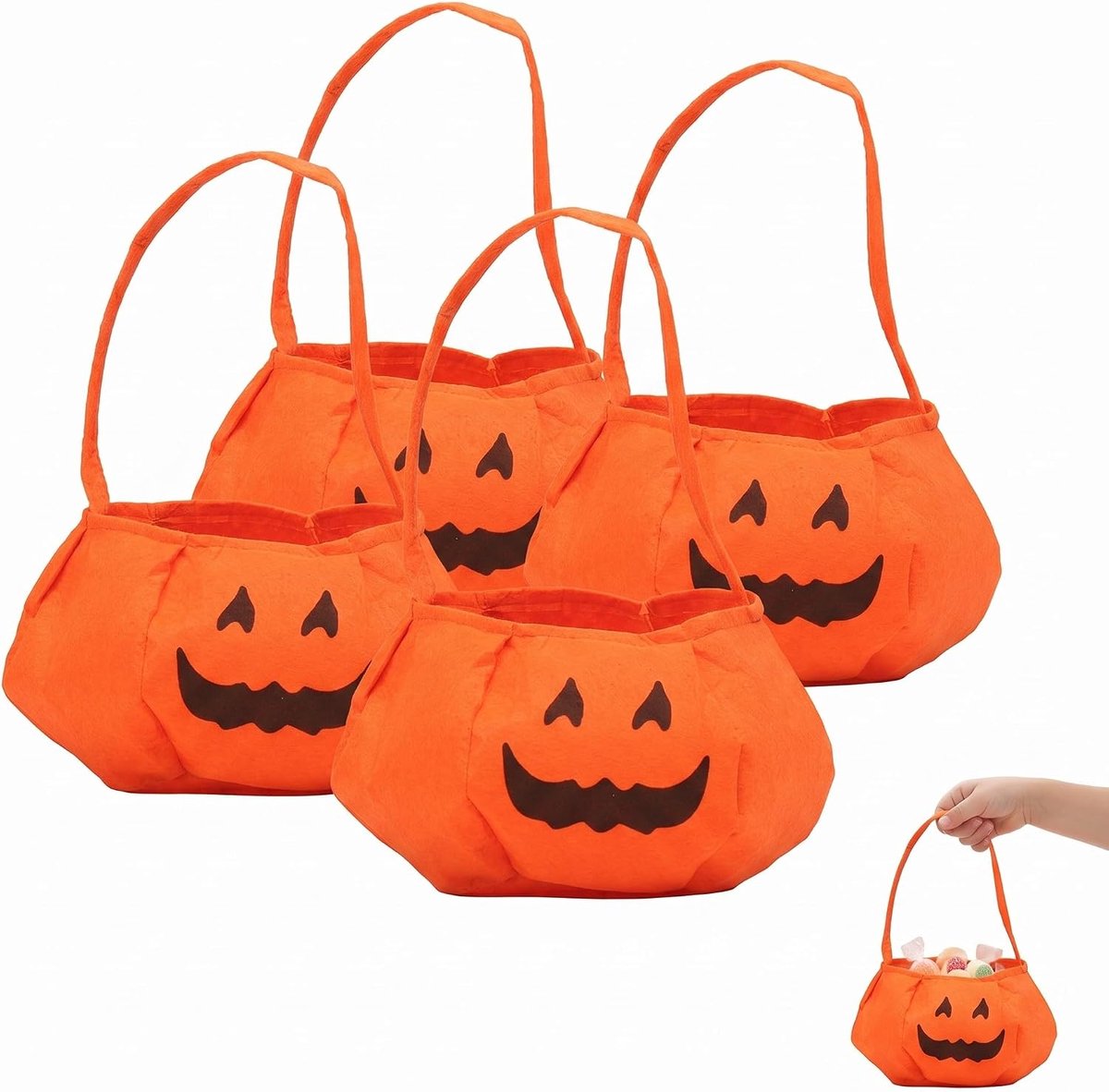 4 stuks Halloween pompoenzakjes - snoepzakjes voor kinderen - Trick or Treat draagtas - herbruikbare geschenktas voor Halloween-feest en het verzamelen van snoep