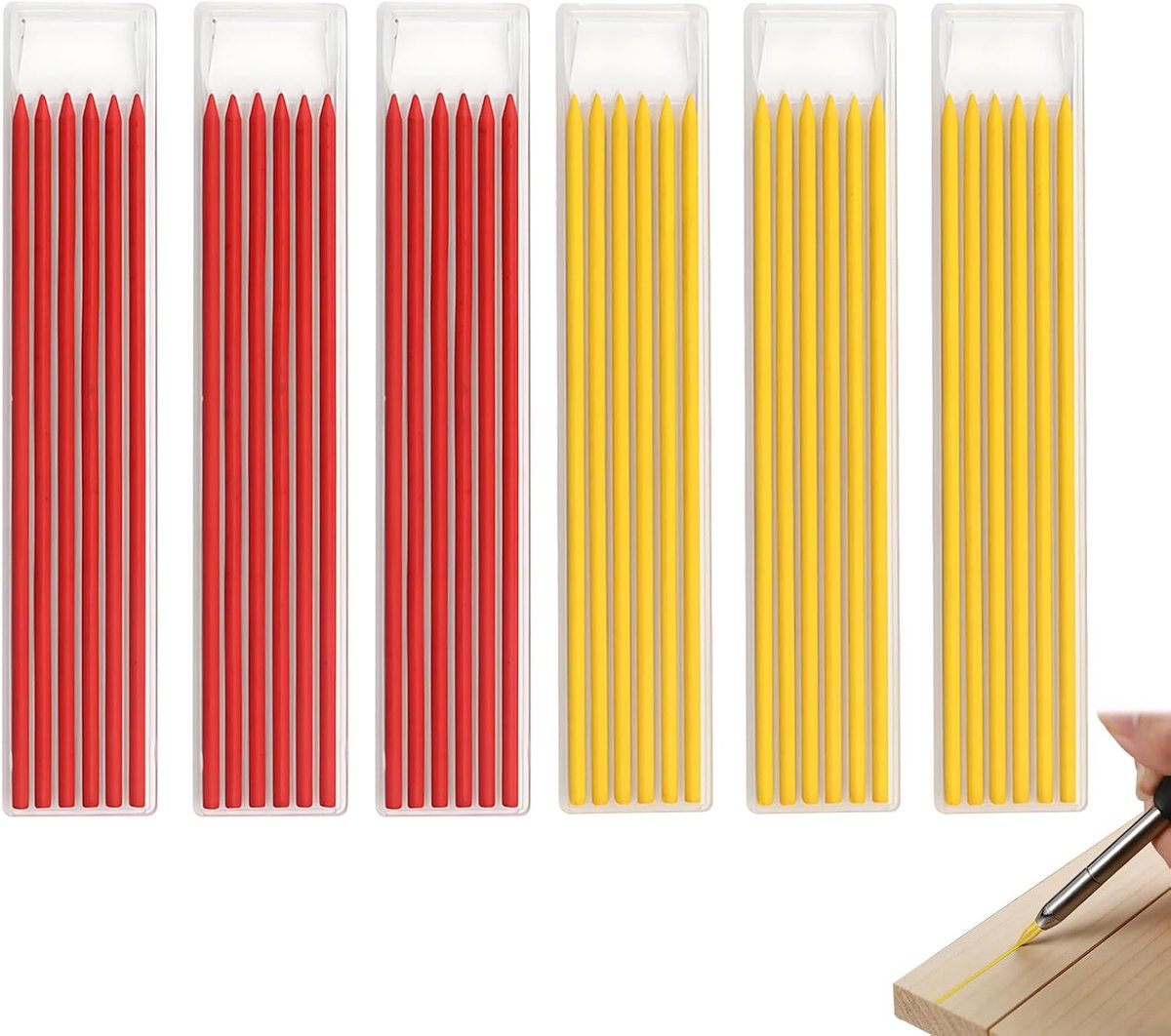 Potlood vullingen set 36 stuks – 2,8 mm grafiet navullingen geel en rood, 120 mm voor diep gat potlood, duurzaam en breukbestendig, ideaal voor houtbewerking en bouw