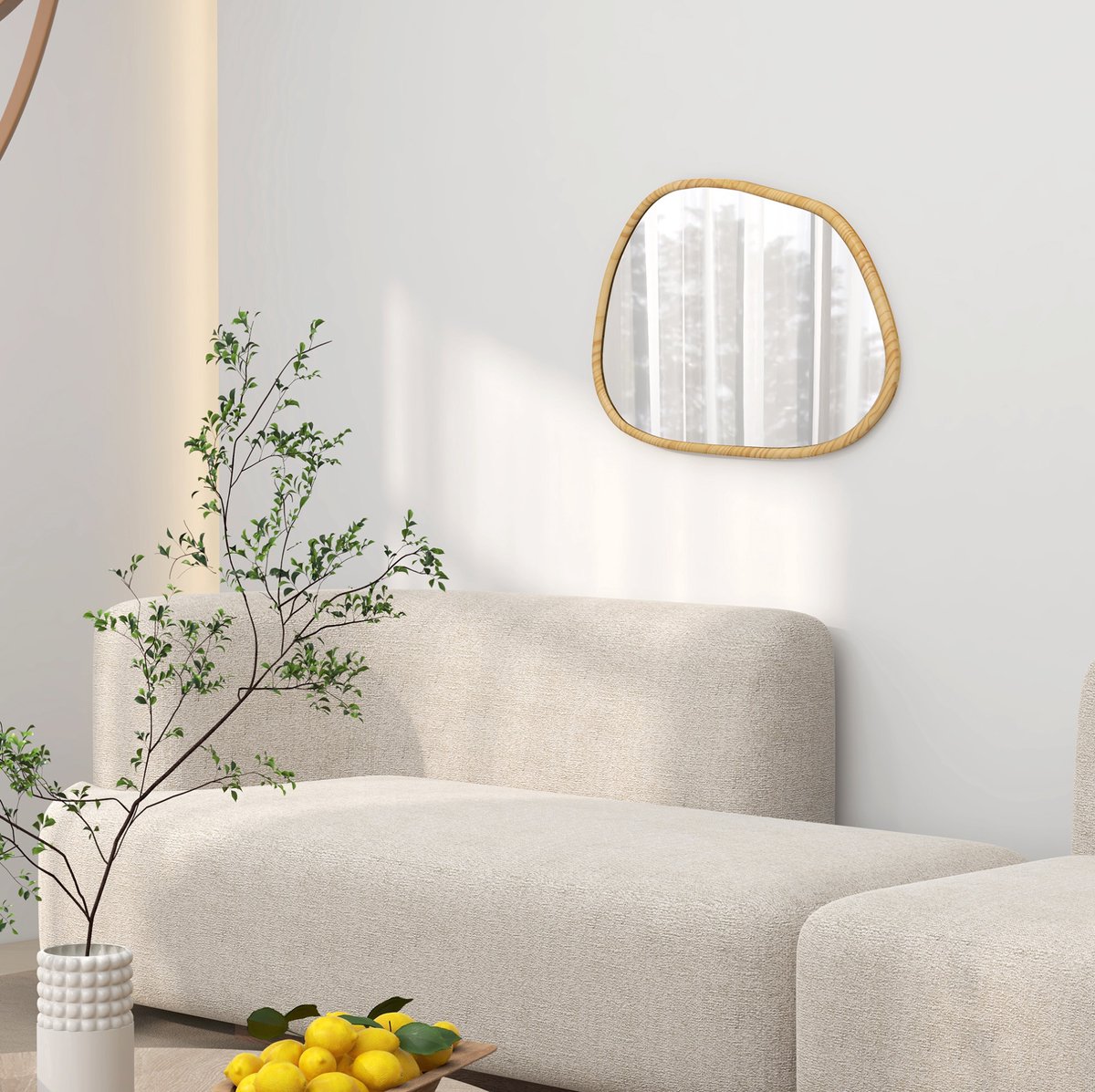 MIVRAY Wandspiegel – Asymmetrisch Design – 70 x 50 cm – Hout En Glas – Natuurlijke Houtkleur – Voor Badkamer En Hal