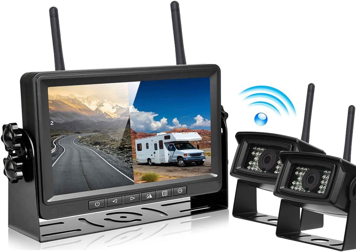 Achtercamera, draadloze AHD met scherm, 7 inch HD, digitaal signaal, 2-delig scherm, IP69, waterdicht, groothoek, nachtzicht voor auto, DC 12-36 V