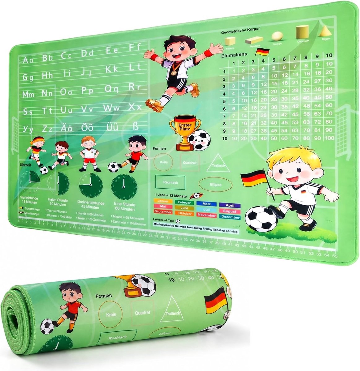 Bureauonderlegger voetbal voor kinderen, 60 x 40 cm, antislip bureauonderlegger, voetbalvelddesign, waterafstotende schilderonderlegger, vinyl, bureaubescherming voor jongens en meisjes, voor de
