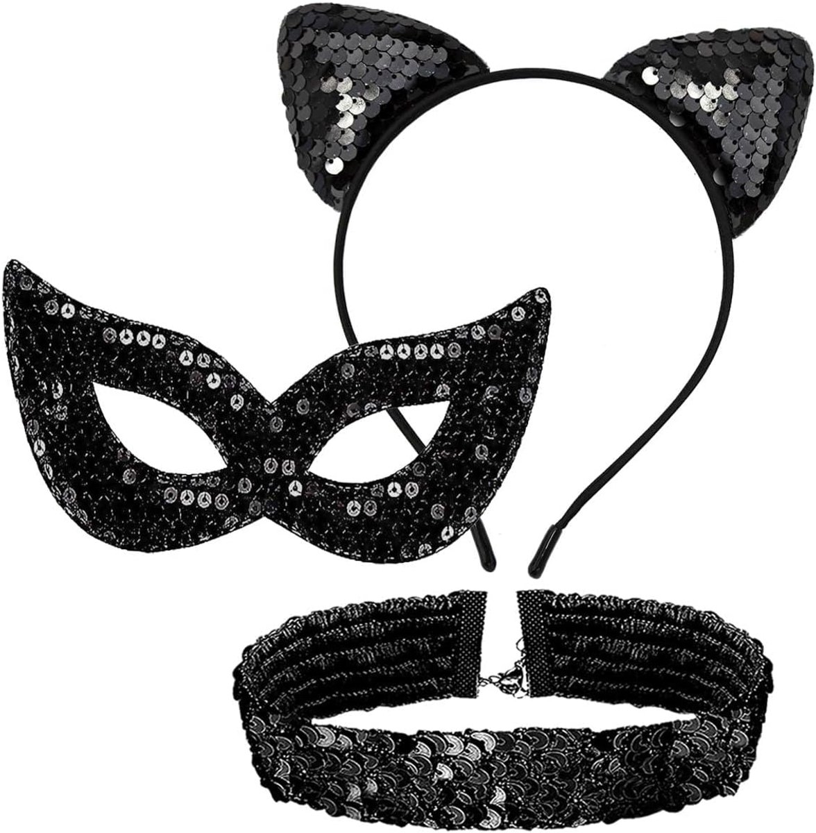Cat Costume for Women Cat Halloween Clothing Accessories Cat Clothing Accessories with Cat Hair Band Eye Mask Collar - ShopVlot