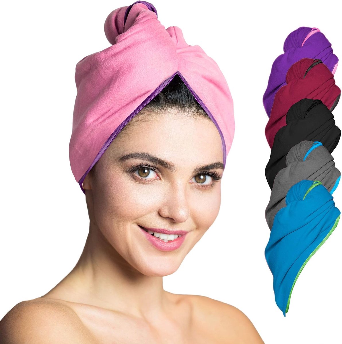 SnelShoppen - Microfibre Haar Towel - Absorberend en Sneldrogend - Turban Towel en Haar Towel (Roze-Paars) | 1 Stuk Haar Towel met Knoop, Microfibre H