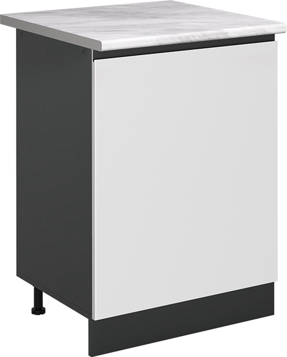 Vicco Keukenonderkast R-Line, Wit/Antraciet, 60 cm met 1 deur marmer werkblad
