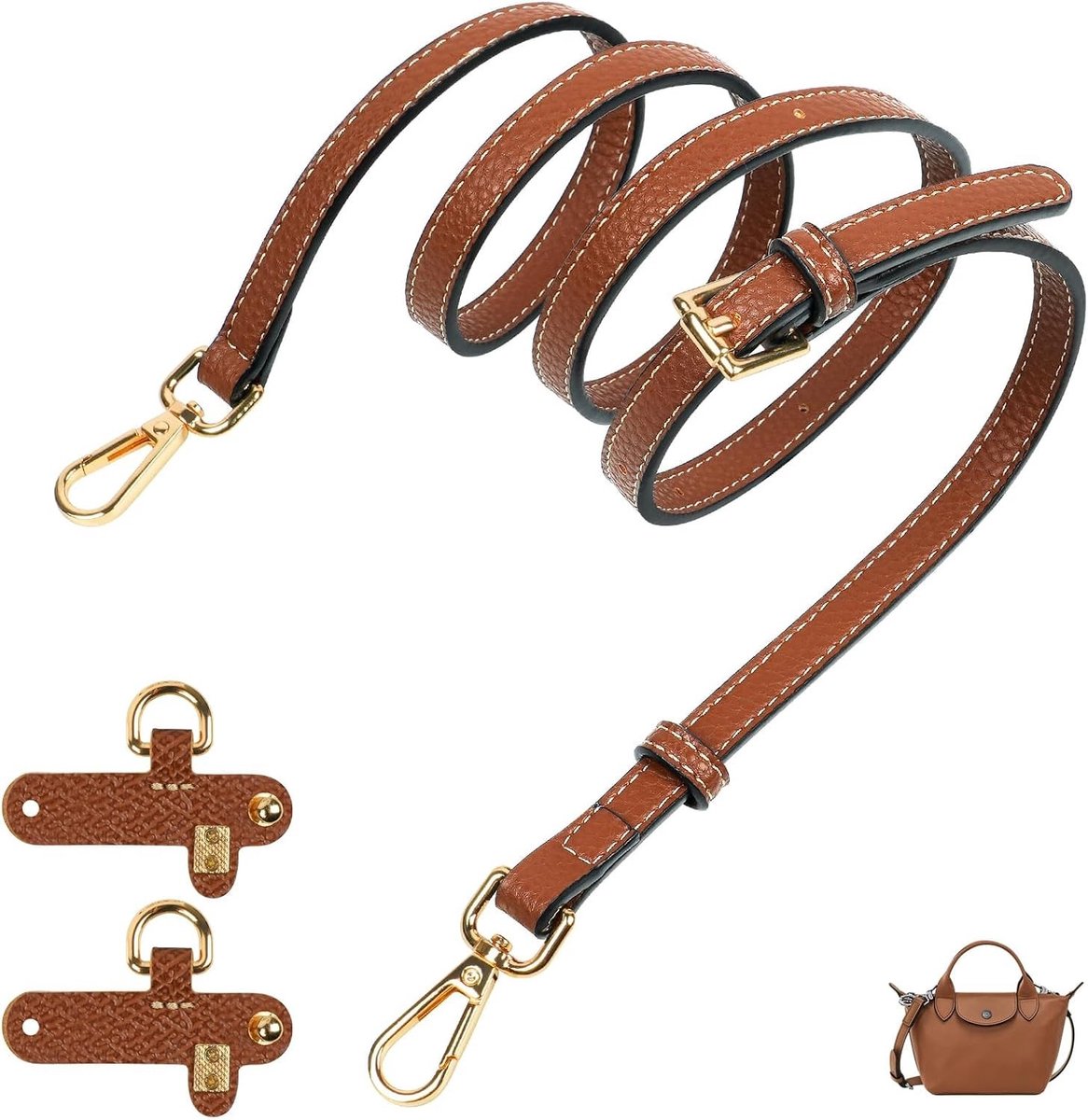 Lederen riem voor mini-tassen, verstelbare handtasriem met ponsvrij ontwerp, perfect voor Longchamp en andere handtassen