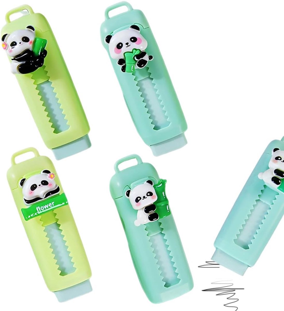 Panda-gummen, 4 stuks, met intrekbare geur, voor kinderen en studenten, mooi design in 4 kleuren, ideaal voor school - ShopVlot