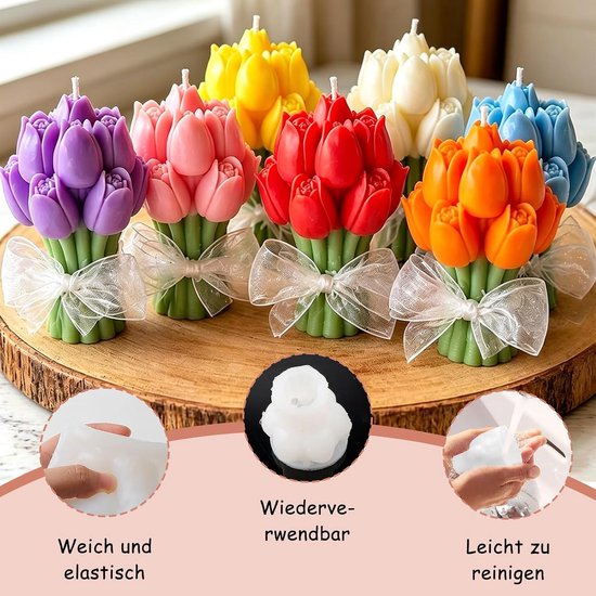 3D siliconen vorm, bloemen, 3D-tulpenvorm, boeketten, kaarsen, siliconen vormen, bloemen, kaarsvorm, tulpen, kaarsvorm, handgemaakte zeep siliconen vorm, voor artistiek creëren — afbeelding 5