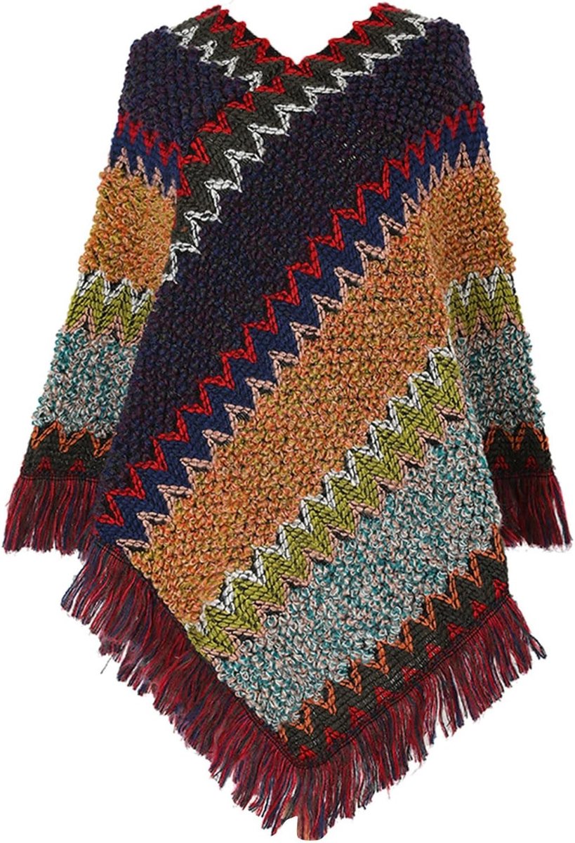 Dames Nationl print kleurrijke splice poncho met kwastjes, gebreide sjaal, sjaal, wraps, pashminas, trui, cape, geschenken voor vrouwen, trui, kwastjes, zoom, sjaal, wikkelcape