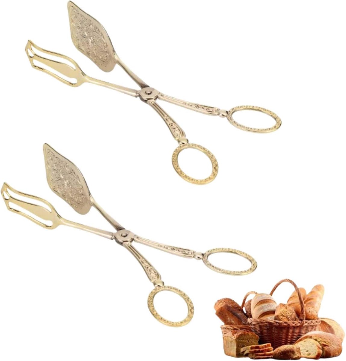 2 stuks, broodtang, buffetclip, slabestek, zinklegering, vintage slasteakclip voor catering (goud)