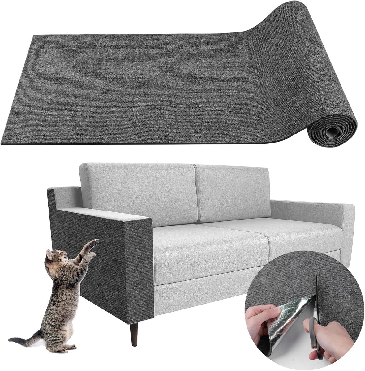 Krabtapijt voor katten, krabtapijt, kat, sticker, mat, kat, krabmat voor katten, bescherming, bank, krassen, kat, bank (donkergrijs, 40 x 300 cm)