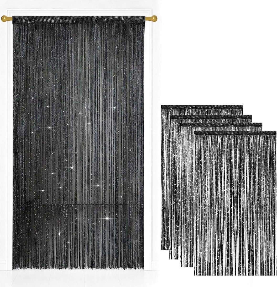 4 stuks draadgordijn deurgordijn, 100 x 200 cm glitter deurgordijn