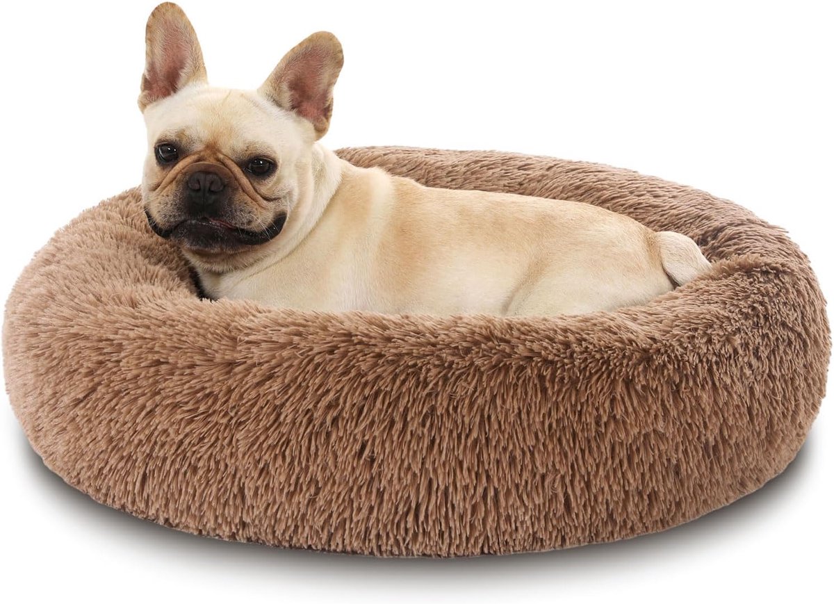 Kattenbed, wollig, donnut, behaaglijk hondenkussen, wasbaar, antislip, huisdierbed, diameter 50 cm, puppybed, knuffelnest voor katten, grote, middelgrote en kleine honden