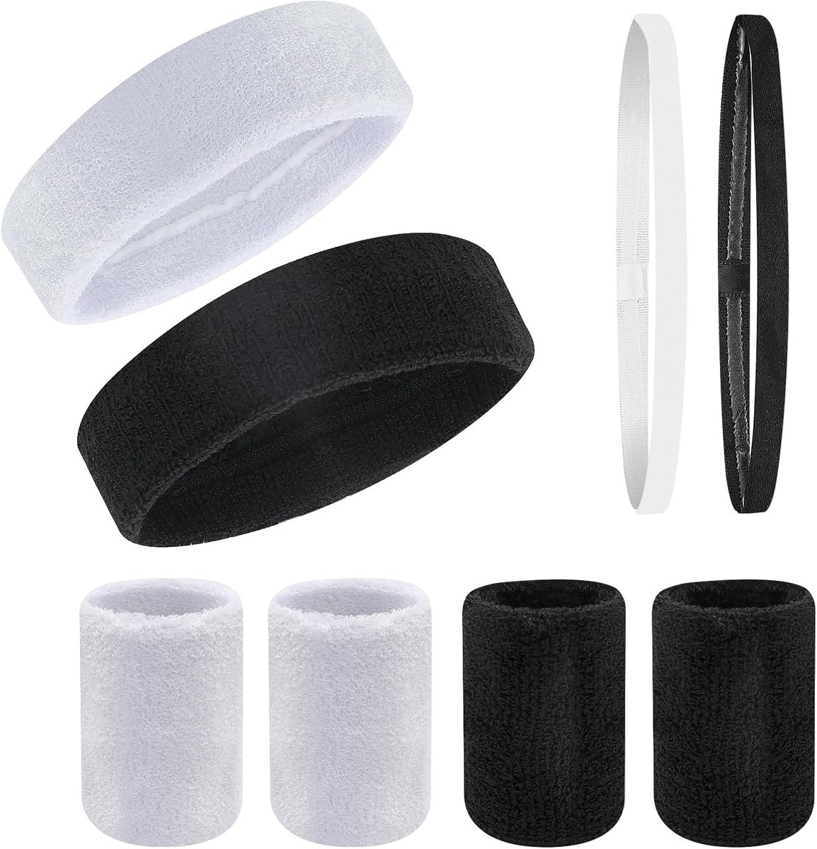 Polsbands hoofdbanden set voor dames en heren, zweetbandset met 2 zweetbanden en 1 hoofdband, sporthoofdband voor voetbal, basketbal, tennis, gymnastiek
