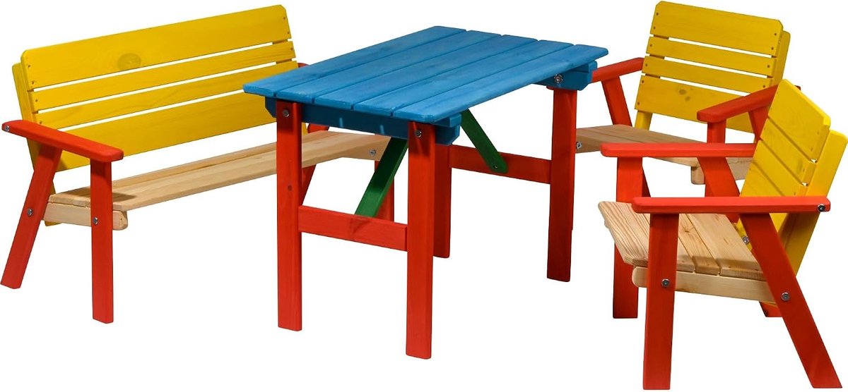 Dobar Kinderzitset met kindertafel, kinderzitbank en tweemaal kinderstoel, meerkleurig