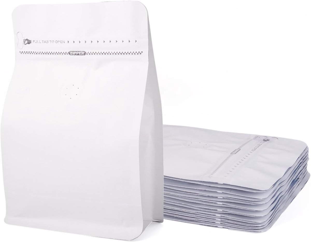 10 stuks koffiezakken met klep hersluitbare koffiebonen opbergzakken ritszak rechthoek platte bodem staande ritszakjes hitteafdichting kant voor snoep slang koekjes opslag, wit