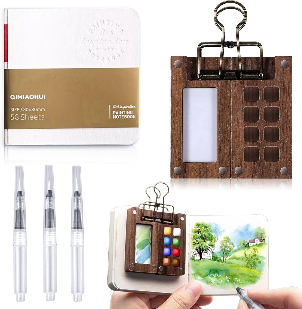 1 Set Mini Watercolor Paint Boxes, Portable Painting Tool, Mini Travel 8 Grids, Watercolor Box for Watercolor, Wooden - ShopVlot