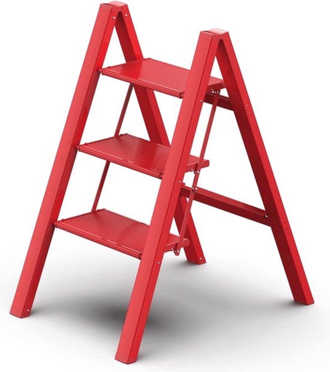 Opvouwbare aluminium ladder - 3-traps antisliptrap - voor thuis en keuken - lichtgewicht en stevig tot 150 kg