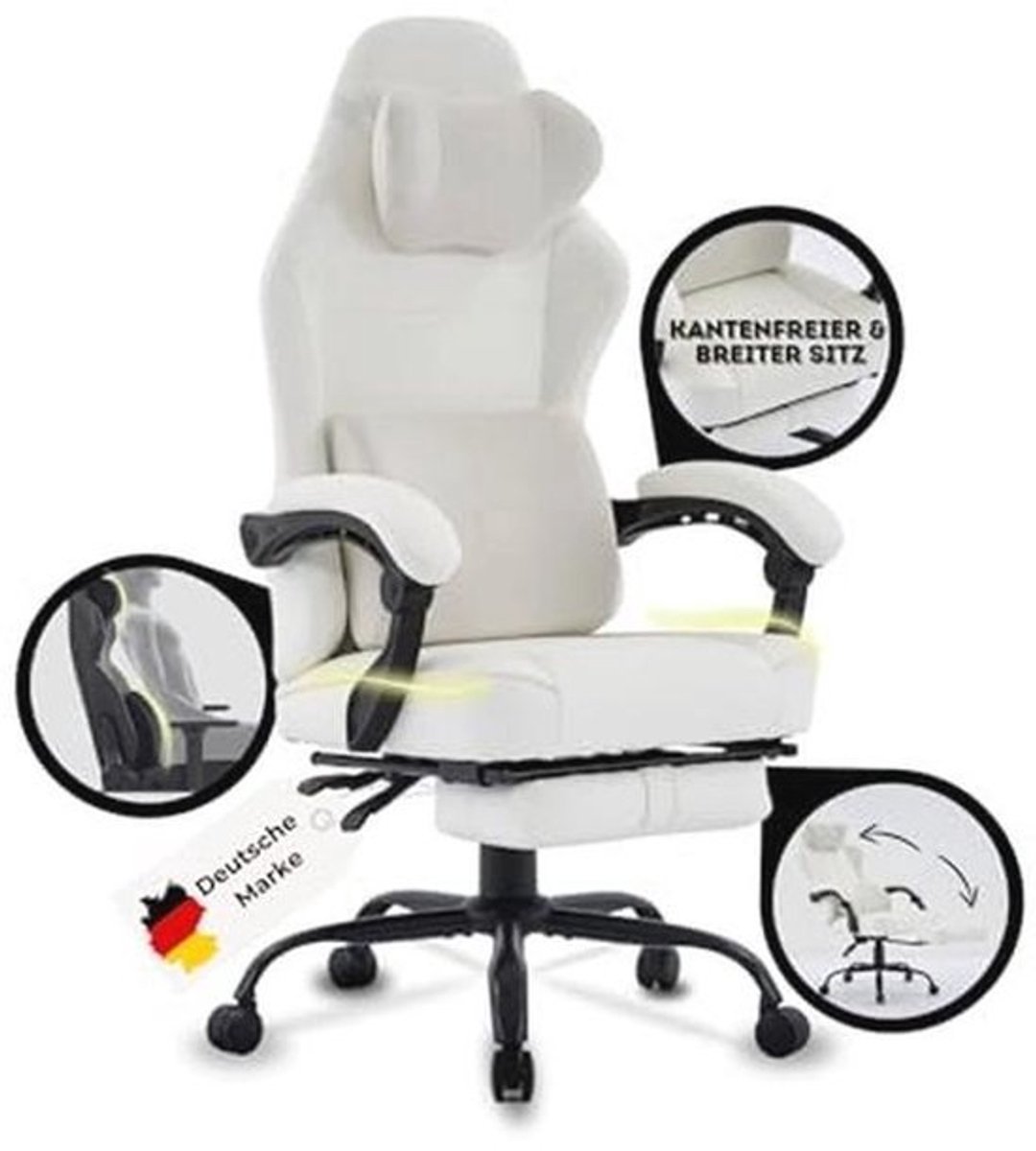 Ergonomische gamingstoel met voetensteun en ademende stof voor pc-gamers