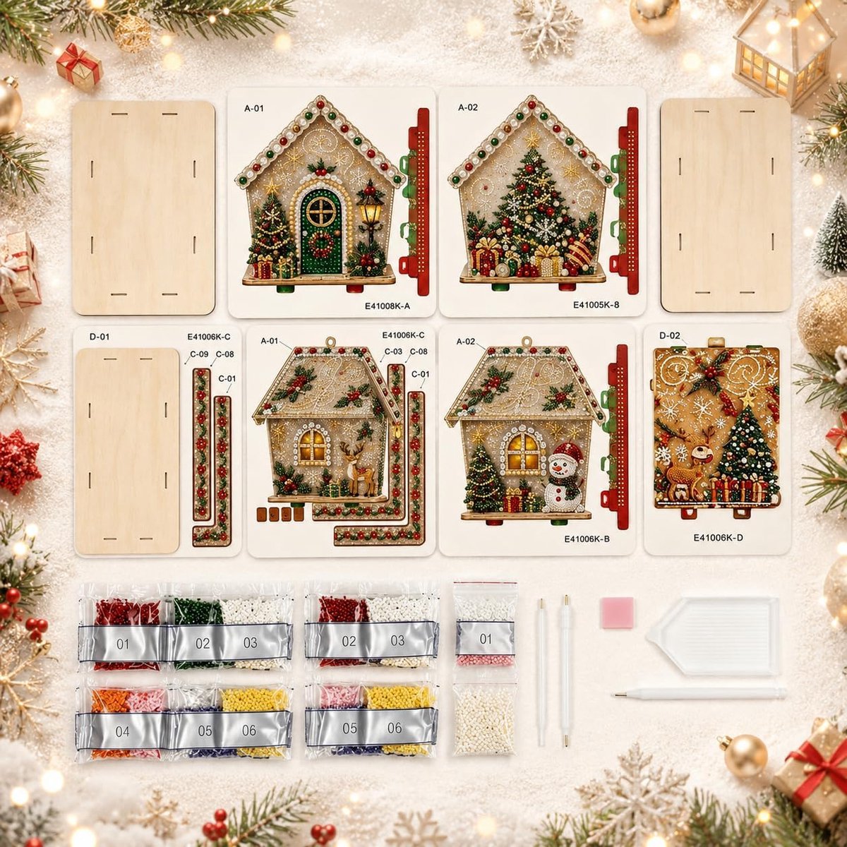 Diamond Painting Kerstmis - 3D houten kerstdorp kersthuis (G) - Diamond Painting Volwassenen - DIY Diamond Painting Kerststad Kerstboomversiering - Schilderen op Nummer - Cadeau – foto 2