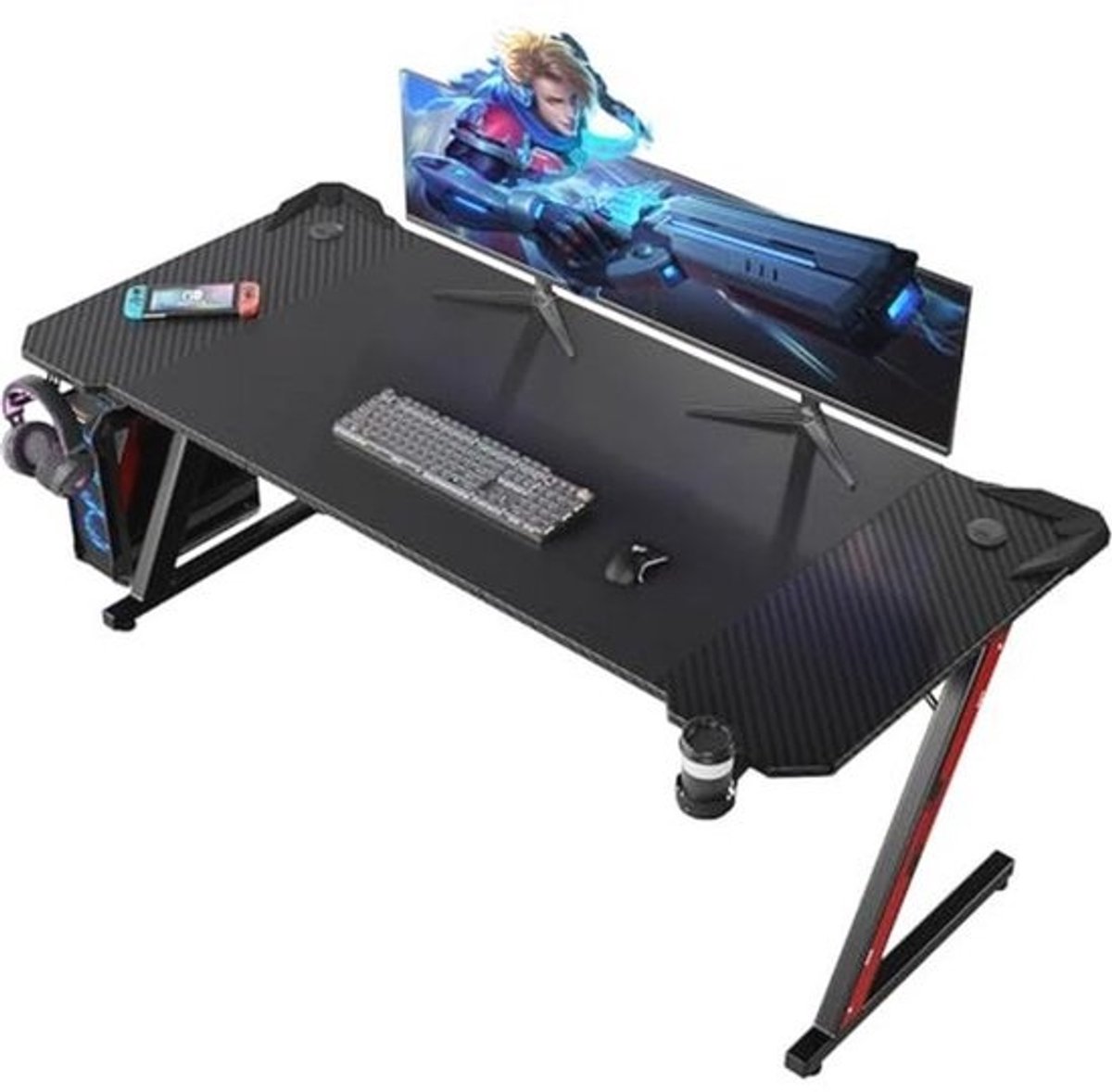 Ergonomische gametafel - 180 x 80 cm - Z-frame met bekerhouder en hoofdtelefoonhaak