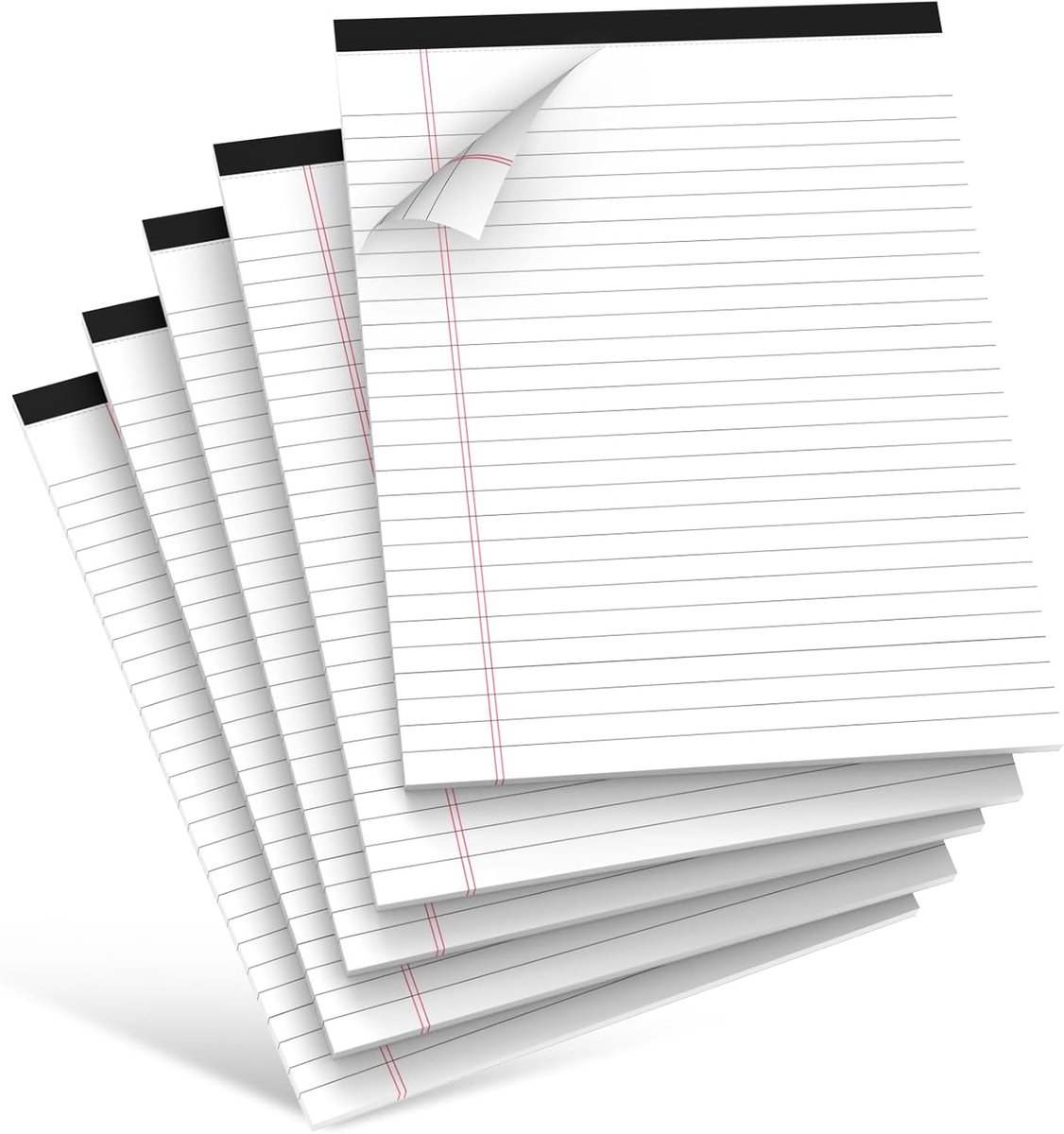 A4 schrijfblok, 5 stuks, wit, gelinieerd, 80 g/m² papier, 9 mm liniëring, aan beide zijden beschrijfbaar, met scheurrand, 21,3 × 28 cm, 30 vellen