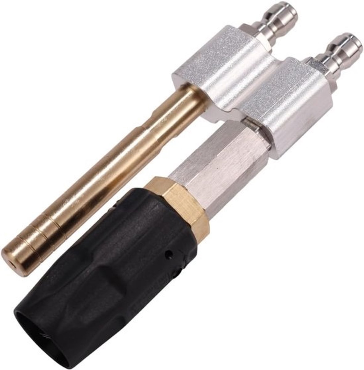 2-in-1 verstelbare softwash- en langebereik-zeepdouche-nozzle voor hogedrukreiniger, voor tuinreiniging en vloeronderhoud met 1/4" NPT-aansluiting, 3-7 GPM