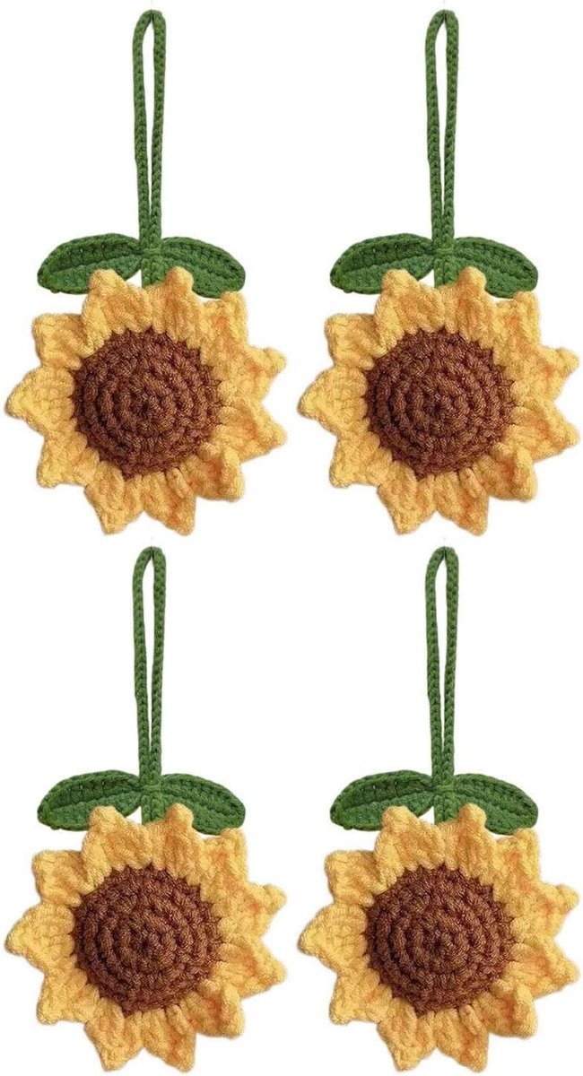 4 Stks Handgeweven Zonnebloem Hangers, Eenvoudig En Fris Ontwerp, Achteruitkijkspiegel Ophanging Accessoires, Interieur Sfeer Decoratie, Auto Geschenken Voor Meisjes.
