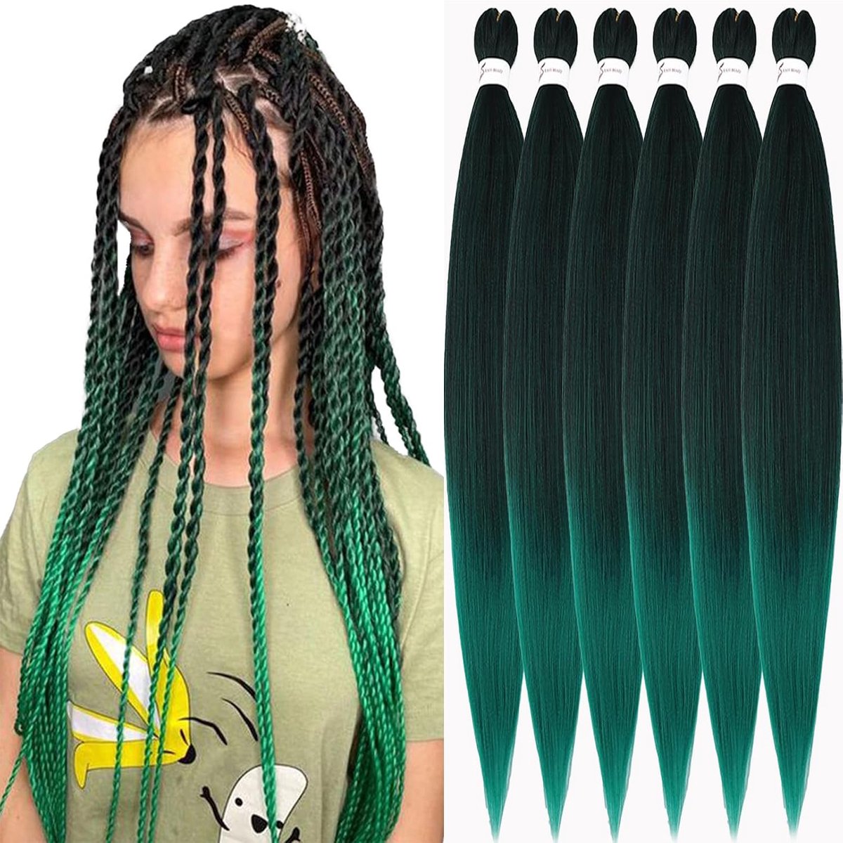 Stretched Braiding Hair 30 inch Ombre Long EZ Braids Extensions Hair 6 Packs Itch Soft Yaki Straight Texture Kanekalon Synthetic Hair for Braiding(T1B/ #)
