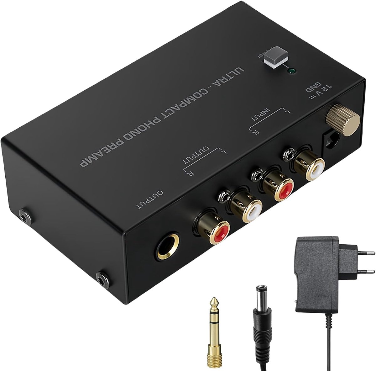 Dailygoods - Phono Record Player Preamplifier - DC 12V Adapter - RCA Input en Output - Voor Audiokwaliteit - Verbeter Geluidsweergave - Geschikt voor...