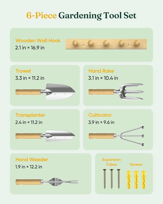 SnelShoppen - Bamboe Wandhouder Tuingereedschapsset 6-delig - Tuingereedschap, Tuinaccessoires, Bamboe, Wandhouder, Tuin, Buiten, Opbergen van Snelshoppen — afbeelding 5
