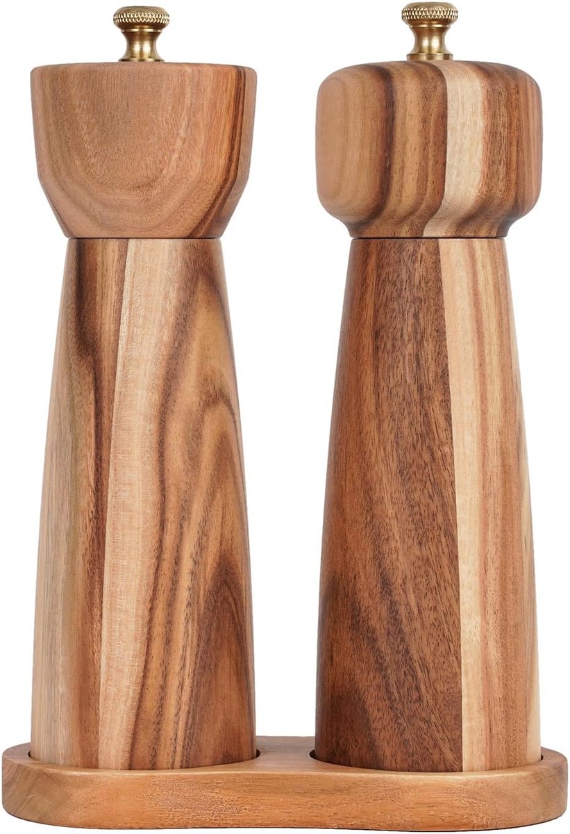 Salt and Pepper Mill Set with Mill Coaster, Adjustable Ceramic Mill, Salt Mill, Stainless Steel Grinder, Pepper Mill - ShopVlot