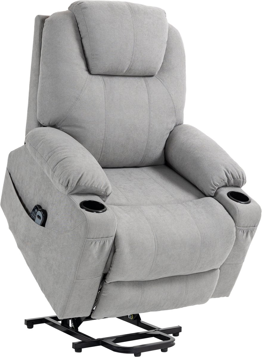 Homona Elektrische sta-opfauteuil met massagefunctie - 8 massagepunten en lendenverwarming - Met bekerhouder - 90 x 101 x 107 cm - Lichtgrijs