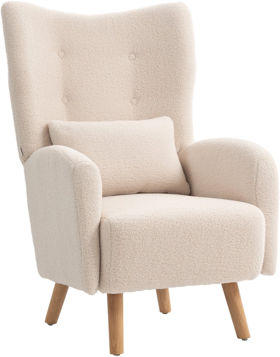 Homona Fauteuil met lendenkussen - Sherpa fleece - 77 x 72 x 106 cm - Beige
