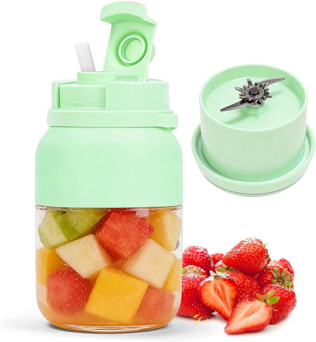 SnelShoppen - Portable Mixer Smoothie Maker 1200ml - Oplaadbare Blender Bottle met 38 RVS Bladen - Lekvrije Deksel voor Milkshake Juice - Lichtgroen