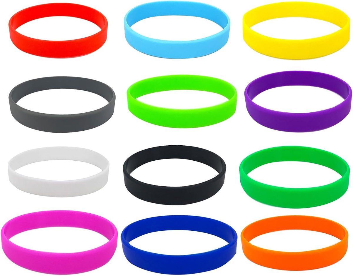 12 Stuks Rubber Polsbandjes, Silicone Feest Accessoires, Elastische Armbanden voor Kinderen, Mannen en Vrouwen