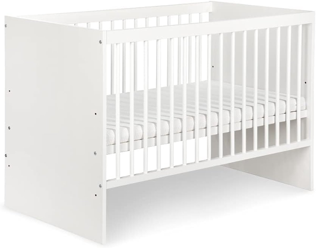 Ledikant Tany Wit 120 x 60 cm - Ledikant met lattenbodem 3 niveaus in hoogte verstelbaar - Gelakt grenenhout