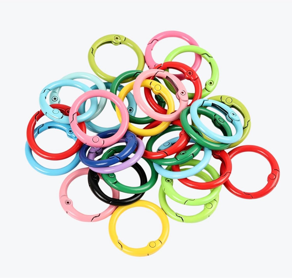 30 stuks mini-karabijnhaken, ronde ring, kleurrijke mix, veerring, 25 mm, sleutelhangers, ringen voor rugzak, doe-het-zelf, knutselen, accessoires