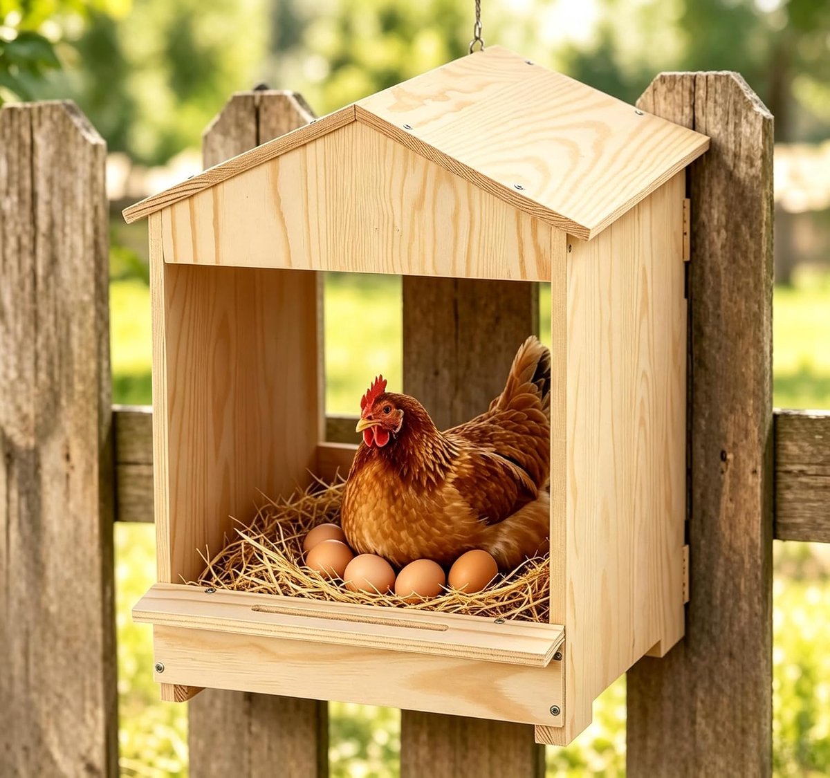 Legnest voor kippen, legnest voor wandmontage, van hout, met dak voor kip en kwartel, kippennest voor wandmontage, legbox voor kippen, vogels en eenden