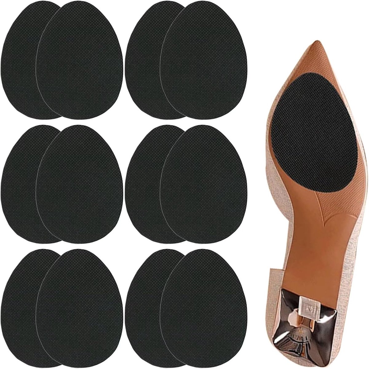 12 stuks schoenzolen, antislipgrepen, antislip zelfklevende rubberen pads voor hoge schoenen, schoenvloer- en hielgeluidsreductiestickers en -beschermers (zwart)