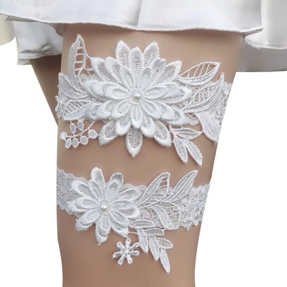 Bruiloft Kousenband Kant Kousenband Elastische Been Ring Bloem Prom Kousenband Set Bruids Accessoires voor Vrouwen en Meisjes, Wit, Eén maat