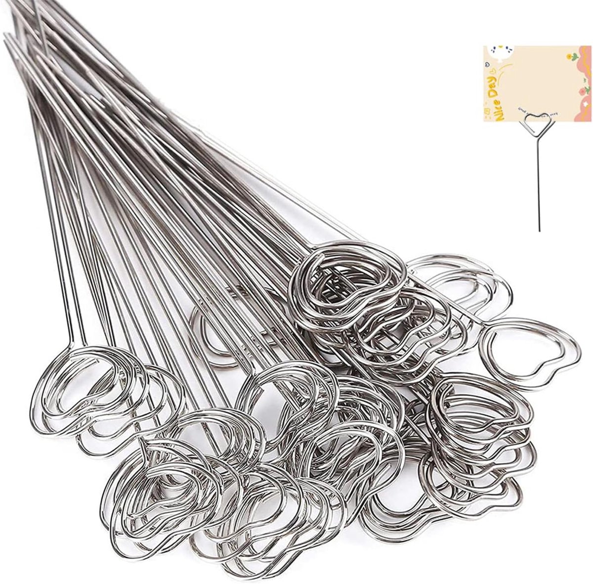 Fotohouder van metaal, kaarthouder in hartvorm, 30 stuks metalen fotohouders, metalen draden, memoclip, tafelnummerclip, memohouder klem, memohouder hart