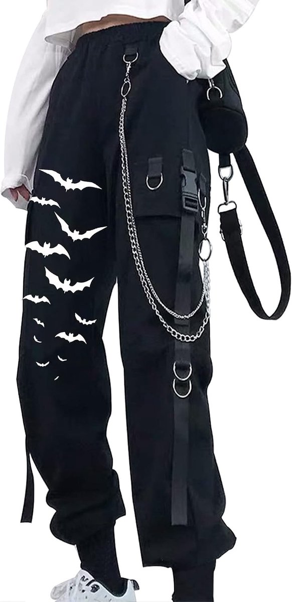 Cargobroek voor dames, met broekketting, gothic kleding, gothic kleding, gothic stijl, Y2k, techwear broek
