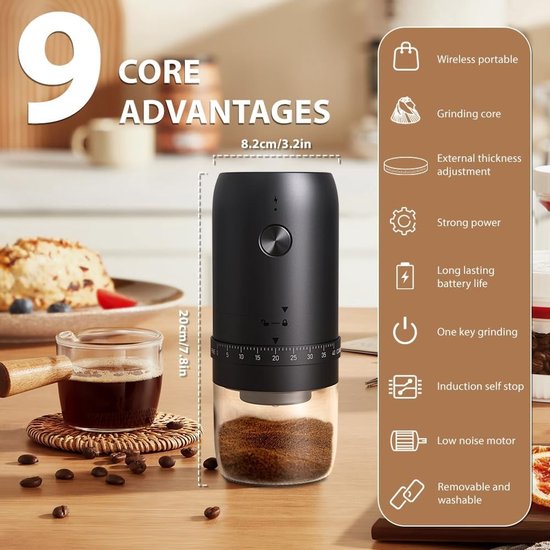 Draagbare koffiebonenmaler met 40 maalinstellingen, USB oplaadbaar, ideaal voor espresso, kruiden en granen — afbeelding 5